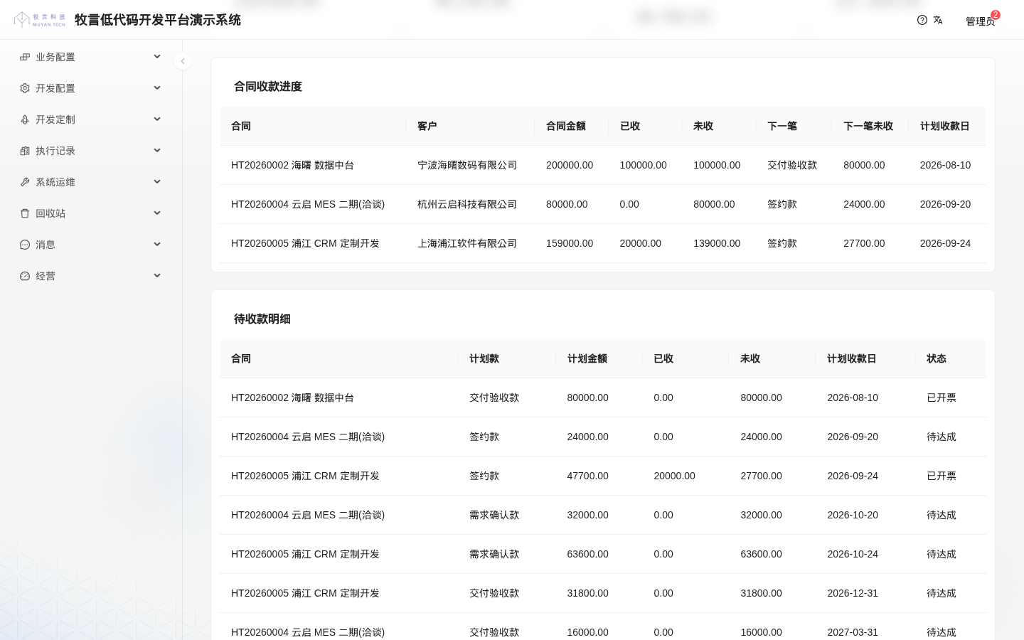合同收款进度与待收款明细